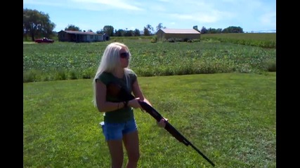 Chick shooting 12 gauge shotgun for the first time
