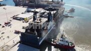 Кадри от дрон на запалилия се кораб край Корфу