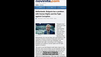 Netherlands: Bulgaria has a problem with Human Rights and the fight against Corruption. The Eu farce