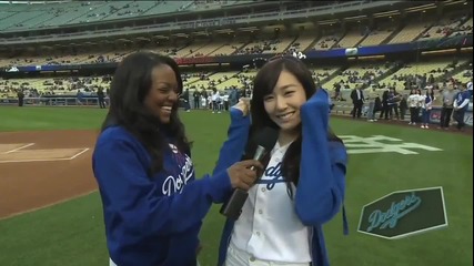 Tiffany throws Opening Pitch at Los Angeles @ Dodgers Baseball Game