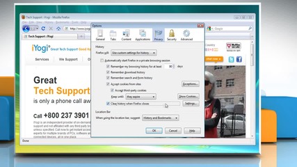 How to make Mozilla® Firefox clear the history automatically on a Windows® Vista-based Pc?