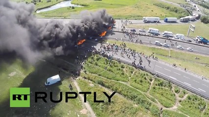 France: Drone footage captures huge blaze on Calais motorway