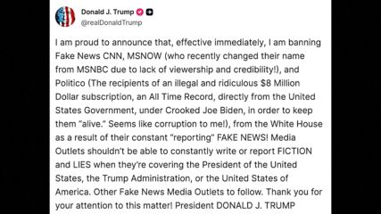 Тръмп забрани на репортери на CNN, MSNOW и „Политико“ да влизат в Белия дом