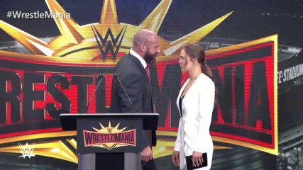 Ronda Rousey & Triple H share an intense moment during WrestleMania 35 press conference