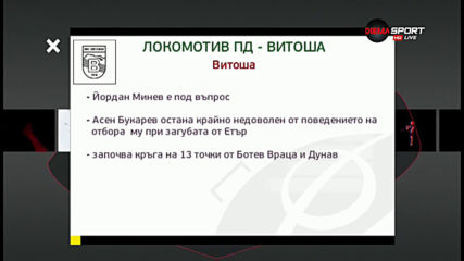 Новините преди Локомотив Пловдив - Витоша Бистрица