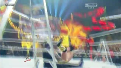 Jeff Hardy reverses a Gts from the Ladder into a Sunset Flip Powerbomb