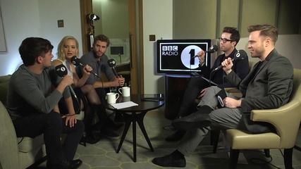 Jennifer Lawrence meets Olly Murs. He awkwardly "flirts"