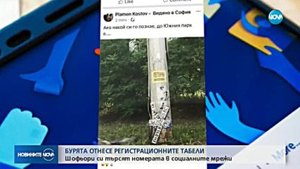 Бурята в София отнесе регистрационните табели на колите