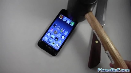 Тестване на Iphone 5 (удар с чук и рязане с нож)