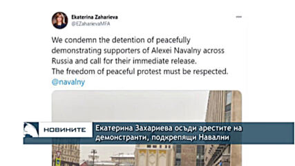 Екатерина Захариева осъди арестите на демонстранти подкрепящи Навални