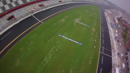 Nascar driver Brian Vickers sky dives into Daytona speedway