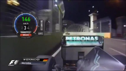 F1 Гран при на Сингапур 2012 - Schumacher vs Raikkonen [hd][onboard]