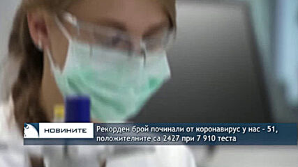 Рекорден брой починали от коронавирус у нас - 51, положителните са 2427 при 7 910 теста