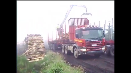 Scania Loading Timber on to the Foden 