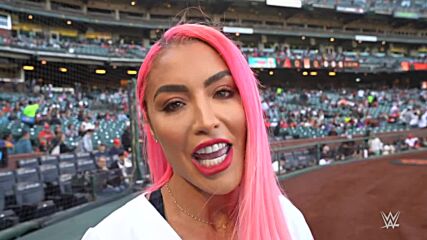 Eva Marie throws out the first pitch at a San Francisco Giants game