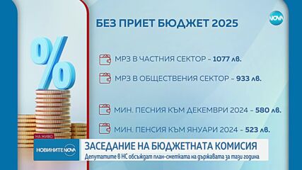 Депутатите гледат Бюджет 2025 г. в комисия