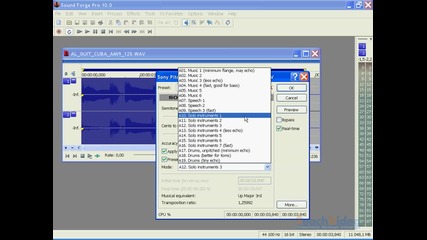Урок 28 -sound Forge Pro 10 - Ефекти - Промяна височината на тона (pitch Shift)