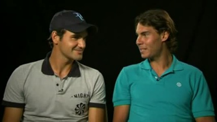Federer and Nadal Fit of Laughter During Shooting 
