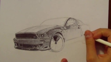 Ford Mustang Drawing with Ballpoint Pen