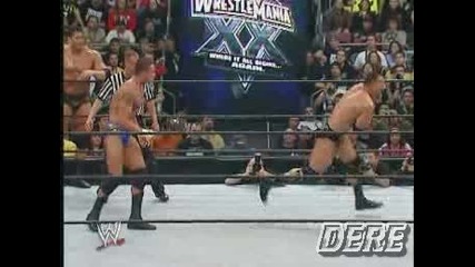 Wrestlemania 20 Randy Orton,  Batista & Ric Flair vs The Rock & Mick Foley