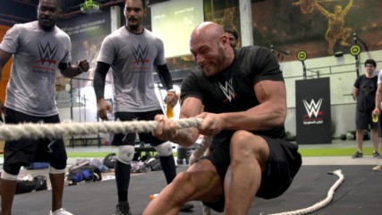 Tucker Knight battles Dan Matha in a tug of war