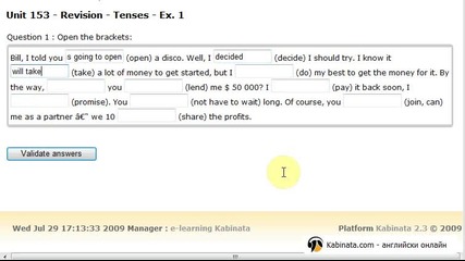 Кабината Английски онлайн: Unit 153 Revision Tenses, Exercise 1 