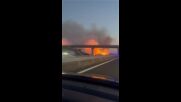 Два пожара на АМ "Тракия", движението е спряно край Сливен
