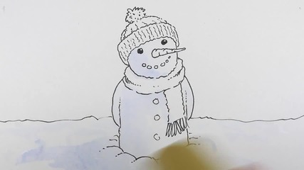 Коледна картичка с акварел-снежен човек (2)