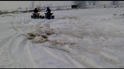 yamaha raptor and yfz 450r in the snow 