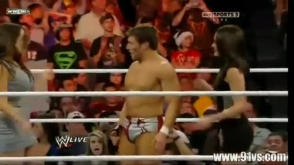 Wwe Raw 12 21 10 The Bella Twins kissed Daniel Bryan.