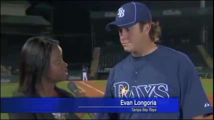 Evan Longoria Catches a ball during interview
