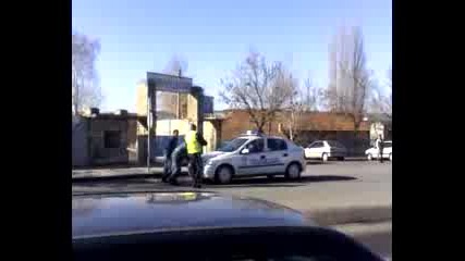 Policeman push a car