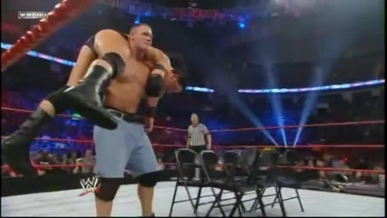 John Cena Attitude Adjustments Wade Barrett through six Chairs