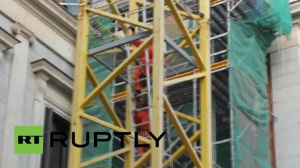Spain: Greenpeace hang banner from tower crane to protest "gag law"