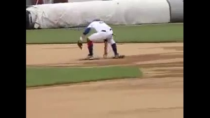 Joe Jonas dancing on the field at the Road Dogs game. 