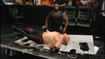 World's Strongest Slam into the announcer table