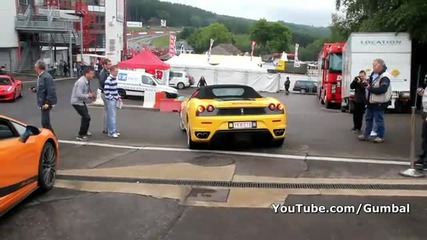 Ferrari F430 (spider) startup, revs, accelerating 