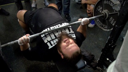 Otis Dozovic bench-presses 225 pounds for 46 repetitions at the NXT Combine