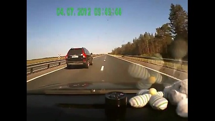 Truck, Motorcycle, High Speed and Overtaking on Highway.