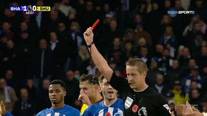 Brighton and Hove Albion with a Red Card vs. Sheffield United FC