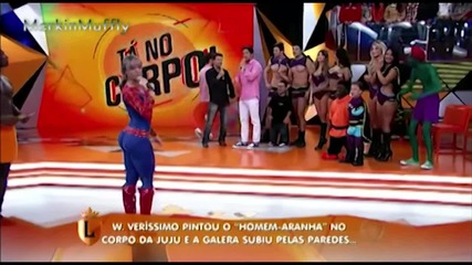 Brazilian girl in Spider-man body paint