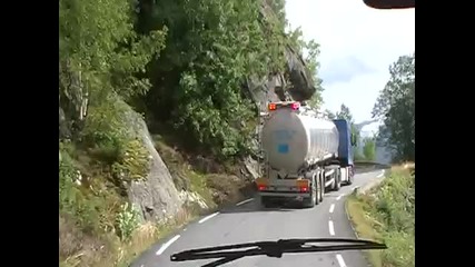 Volvo Fh16 truck on a verry small road in Norway.