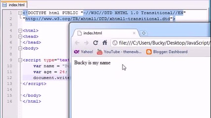 Beginner Javascript Tutorial - 5 - Using Variables with Strings