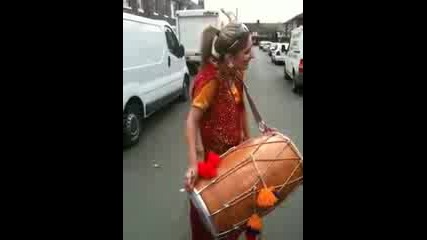 Cool Girl playing Dhol