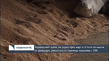 Украинският износ на зърно е 4 пъти по-малък през март, реколтата от пшеница намалява с 30%