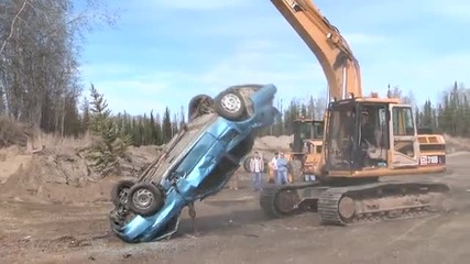 Excavator Destroying Car