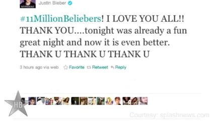 Justin Bieber има 11 милиона последователи в Twitter