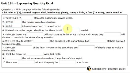 Кабината Английски онлайн: Unit 184 Expressing Quant, Exercise 4 