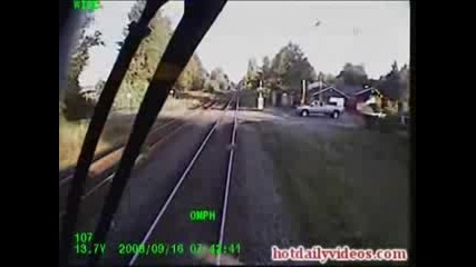 Train Clips Excavator At Full Speed