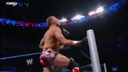 Springboard Back Elbow to opponent on the apron - Trent Barreta